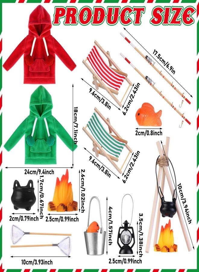 Cozypower 19 Pcs Christmas Elf Fishing Accessories Set Include Clothes Miniature Fishing Accessories Fish Net Mini Lamp Hanging Ring Pot Triangular Simulated Bonfire for Xmas House - Image 3